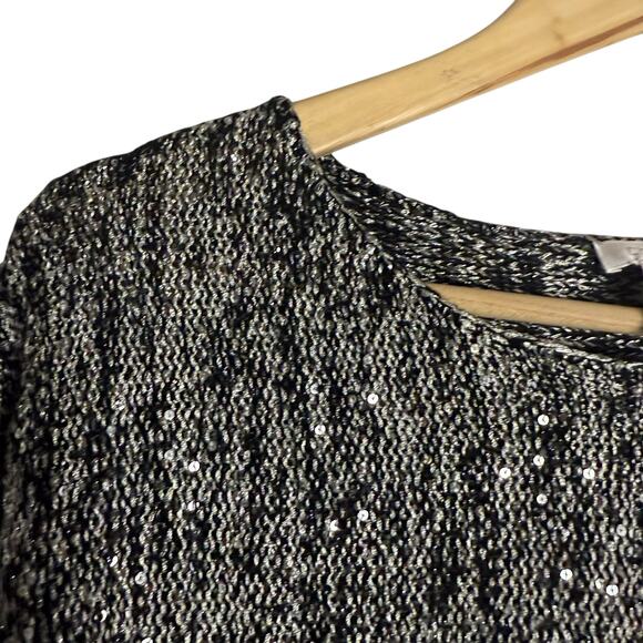 Chico’s Metallic Gray Sequined Knit 3/4 Sleeve Pullover Sweater Size 8 - Picture 4 of 9